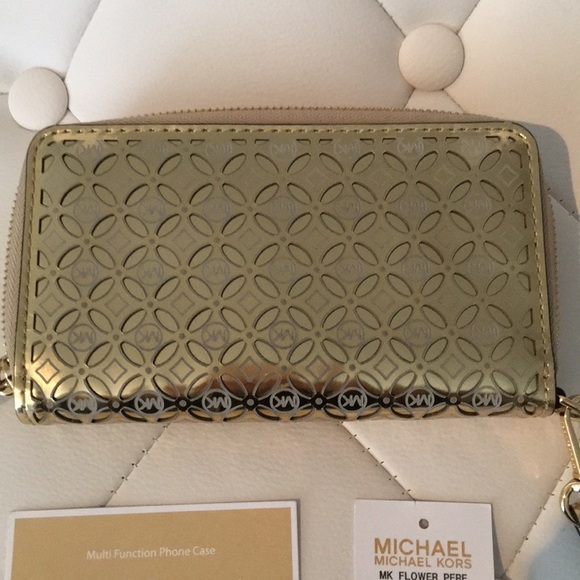 🎒 Michael Kors Flower Wristlet Phone Case Leather - Picture 4 of 4